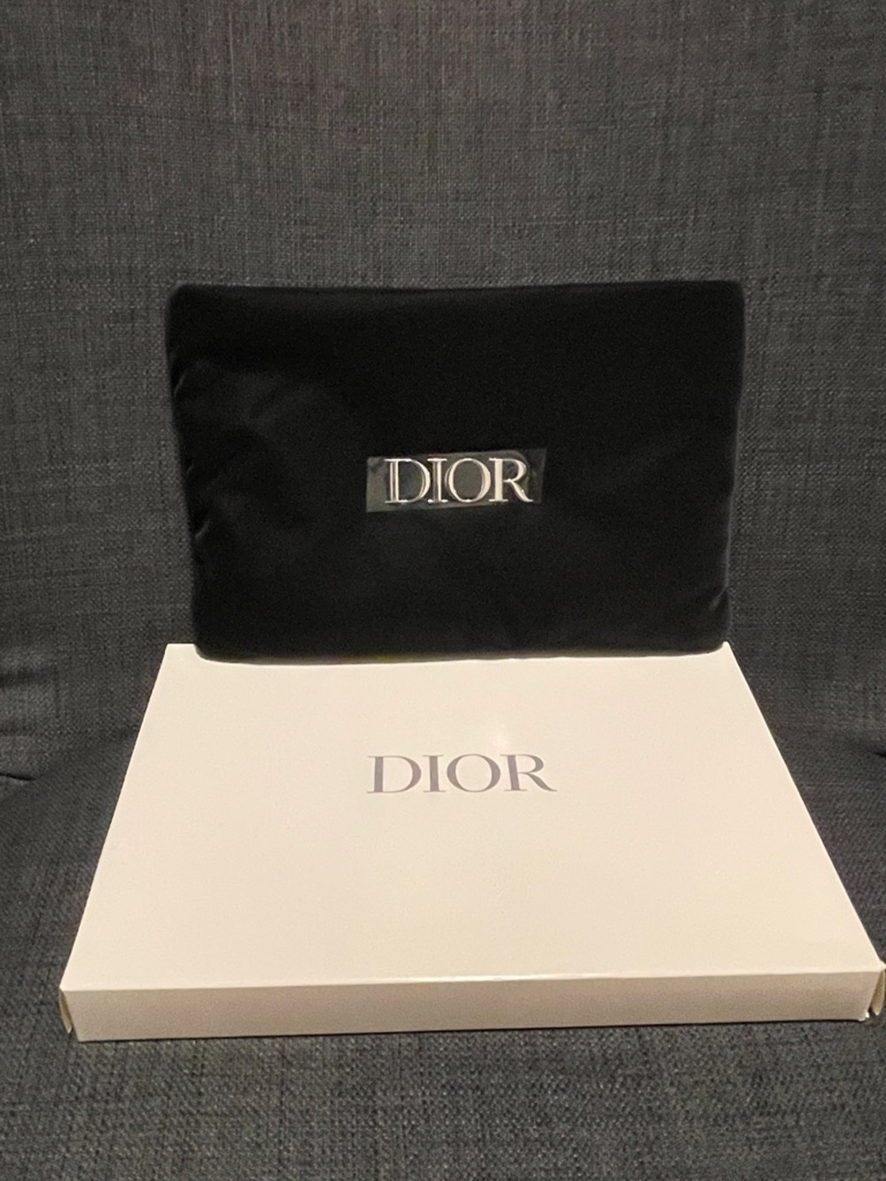 Christian Dior Black Soft Satin Cosmetic Bag Pouch Silver Hardware Zip